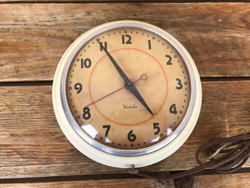 Vintage MCM Westclox Manor Kitchen Wall Clock USA S8-A Beige Art Deco WORKS