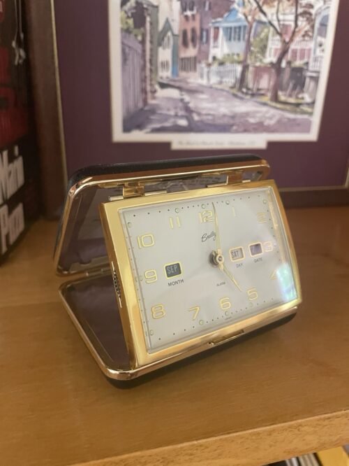 Vintage Mechanical Bradley Folding Travel Alarm Clock -DD/D/MM – Mid Century