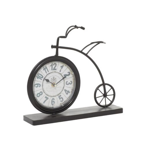 Vintage Metal Clock Desk 13" W 12" H-92204 SMALL SIZE Brown