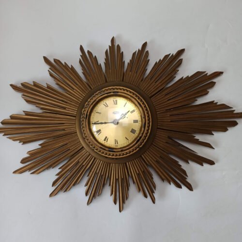 Vintage Metamec Dereham Sunburst Wooden Wall Clock Art Deco - Working