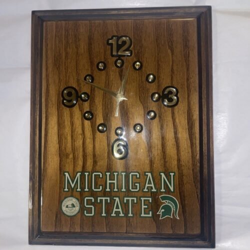 Vintage Michigan State Spartans Quartz Clock Tested Works 14"x11"x2" Handmade