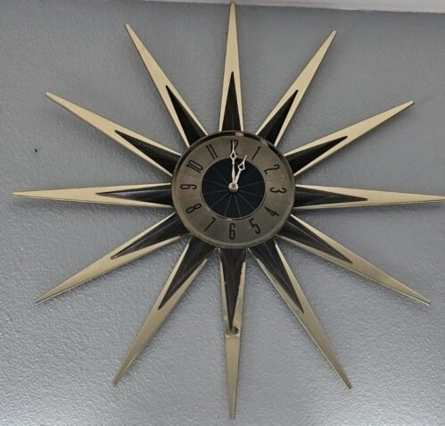 Vintage Mid Century Modern MCM Elgin Starburst Sunburst Wall Clock w All Spokes