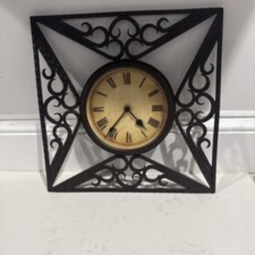 Vintage Mid Century Modern Prestige Black Wrought Iron Electric Wall Clock