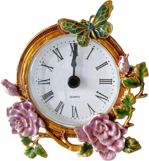 Vintage Mini Analog Table Clock, Silent Small Table Clock with Hand-Painted Meta