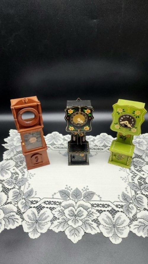 Vintage Miniature Dollhouse Grandfather Clocks Set Of 3 **AS IS**