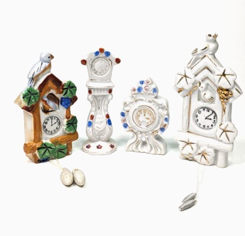 Vintage Miniature Porcelain Dollhouse Clocks Made in Japan Lot of 4