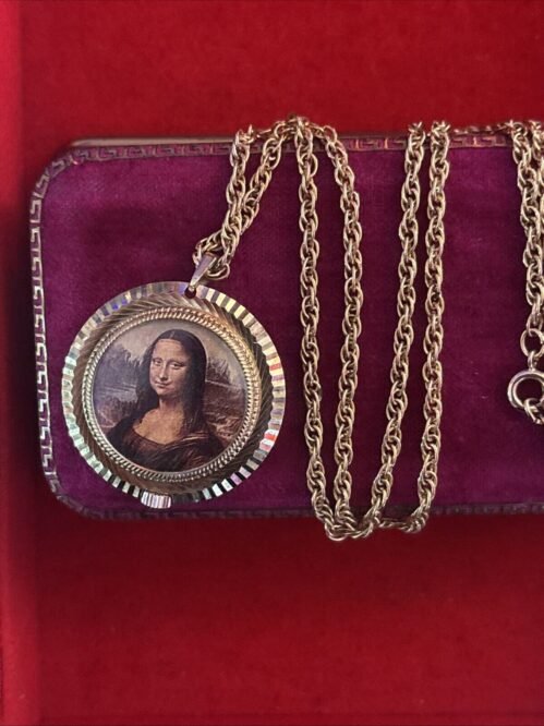 Vintage Mona Lisa Pendant Clock Necklace Garfield Deluxe Swiss Made Estate Jewel