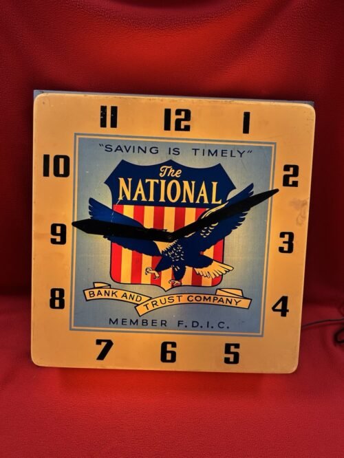 Vintage National Bank And Trust Company Advertising Light-up Wall Clock