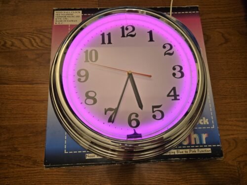 Vintage Neonwandurh Chrome Wall Clock Color-Changing Blue Pink Neon - OPEN BOX