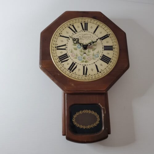 Vintage New England Clock Company Octagon Wall Clock Battery Operated Working