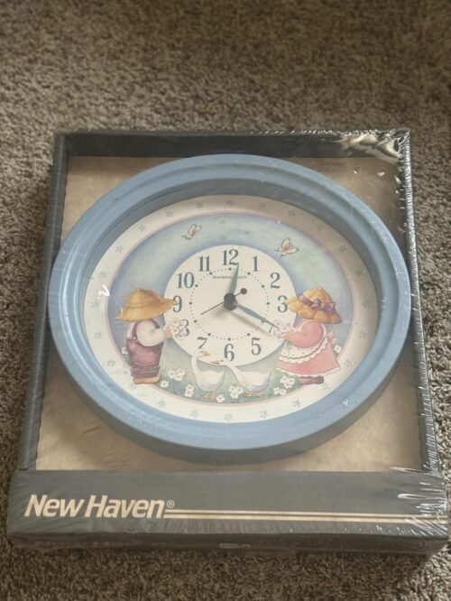 Vintage New Haven Burwood Wall Clock 80s Cottage Girl Boy Floral Goose Deadstock