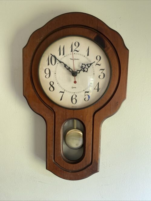 Vintage New Haven Clock Wood Wall Glass Pendulum 17" X 12" X4 Inches WORKS GREAT