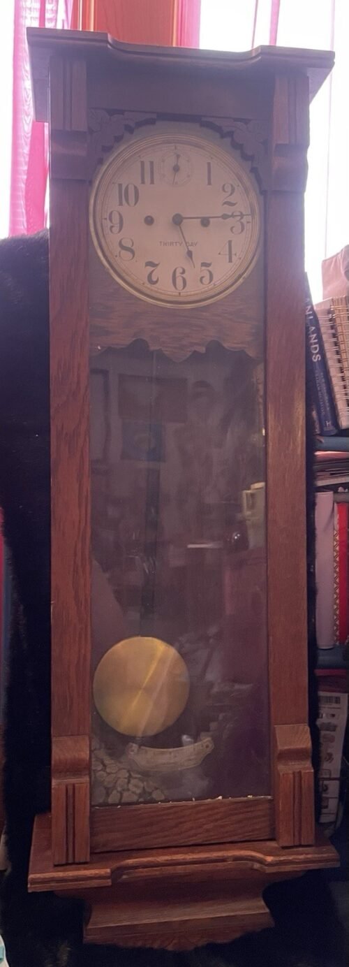 Vintage New Haven Stanton Model Regulator Wall Clock Oak Cabinet