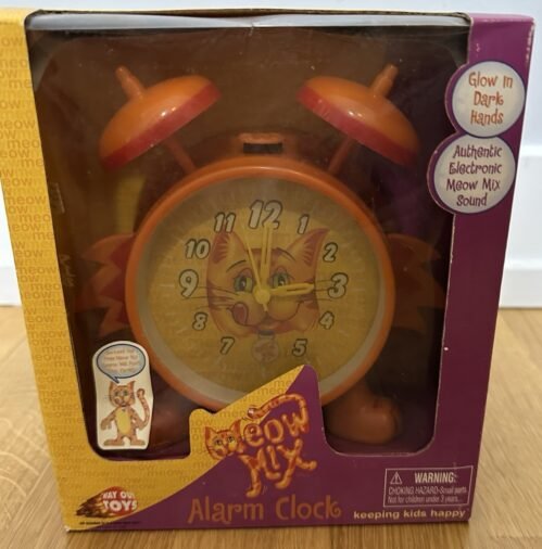 Vintage NIB Meow Mix Alarm Clock Plays Meow Mix Song, Glow In The Dark Hands.