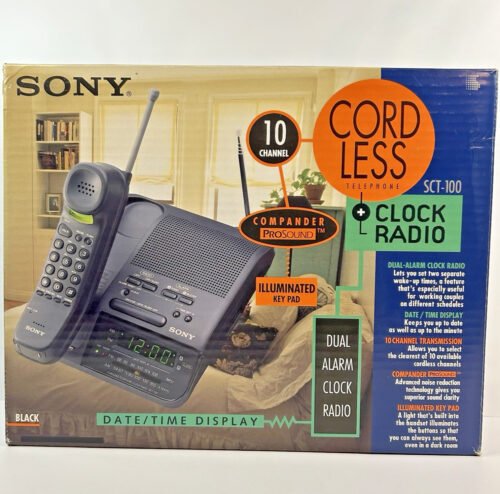 Vintage NIB Sony SCT-100 Cordless 10 Channel Phone Alarm Clock Radio *READ*
