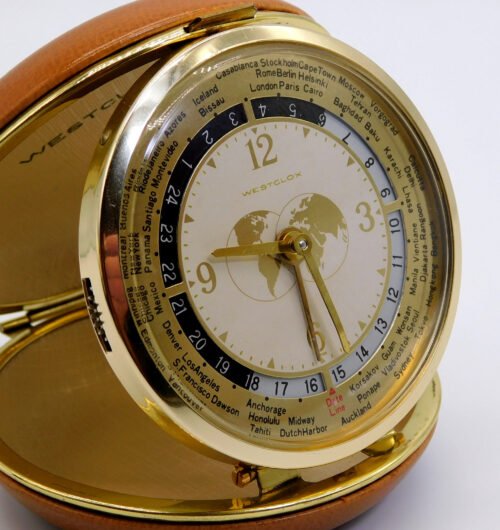 Vintage Nice Westclox Round World Travel Folding Alarm Clock Japan Working