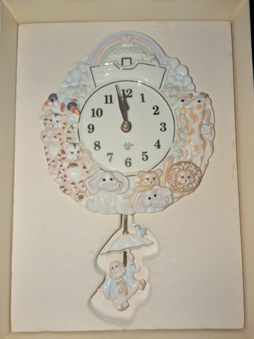 Vintage Noah's Ark Nursery Pendulum Wall Clock Lenox Fine Porcelain 1999 In Box