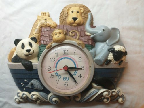 Vintage Noah's Ark Wall Clock Nursery Baby Room Two By Two Kids Time Very Nice!