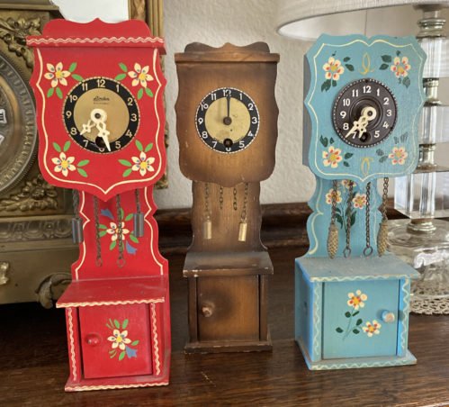Vintage Novelty Small Grandfather clocks Lot Germany Linden Black Forest One Key