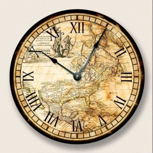 VINTAGE OLD MAP North America Wall Clock old world look - 7007_FT