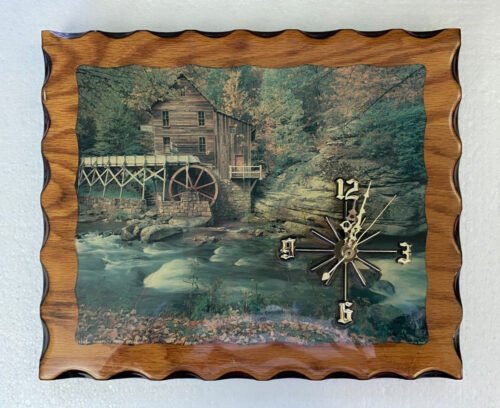 Vintage Old Wall Clock Hand Crafted Wooden Background Made In USA PA