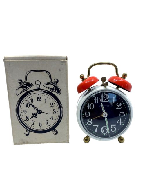 Vintage Orange MCM Wind Up Double Bell Alarm Clock Blessing West Germany Box