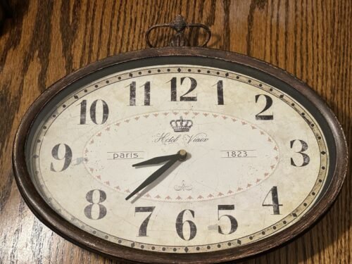 Vintage Oval Wall Clock, 11 3/4", Rustic, Hotel Viewx, Paris, 1823,