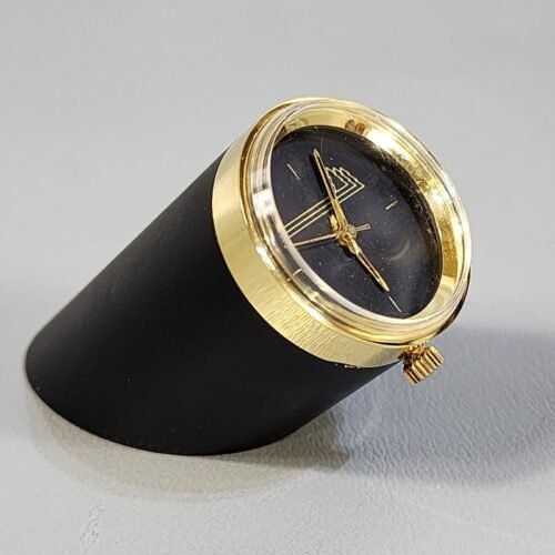 Vintage Paper Weight Watch Desk Clock Black Gold Battery Quartz Hong Kong