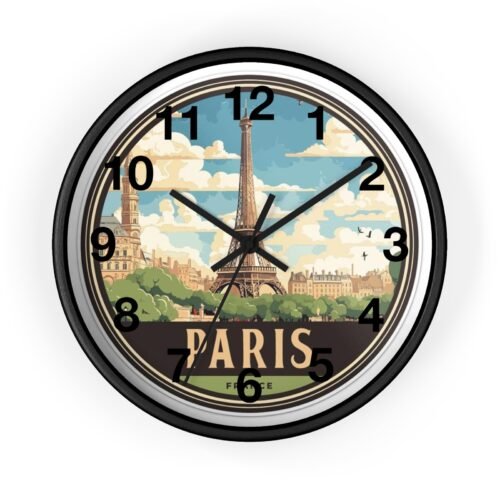 Vintage Paris Wall Clock Home Decor, Eiffel Tower Art Unique French Themed Decor