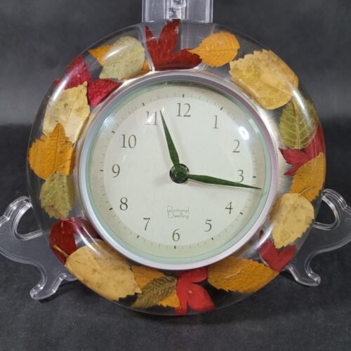 Vintage Pastoral Dwelling Autumn Leaves Lucite Wall Clock Battery Operated 8"