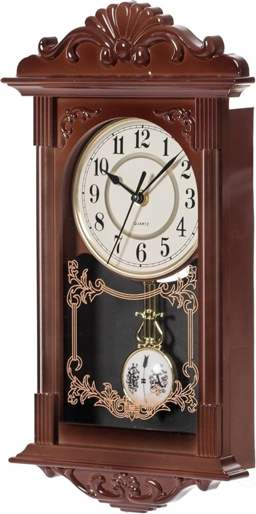 Vintage Pendulum Decorative Wall Clock Battery-Operated Brown Office/Home De...