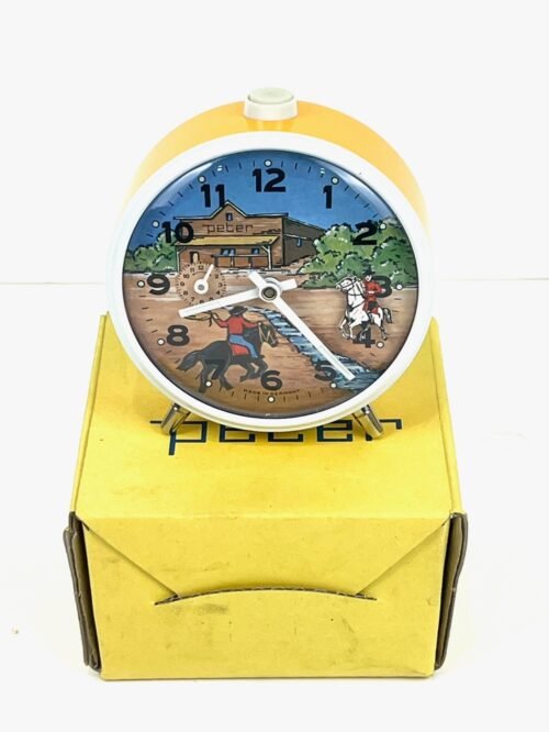 Vintage PETER Animated COWBOY Alarm Clock NOS With Box Made in Germany