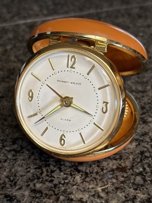 Vintage Phinney-Walker Travel Alarm Clock Box Manual Wind Up