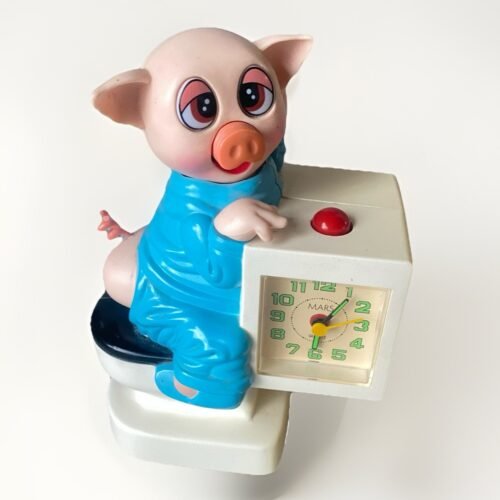 Vintage Pig in Pajamas on Toilet Animated Alarm Clock w/ Motion & Sound Sunko