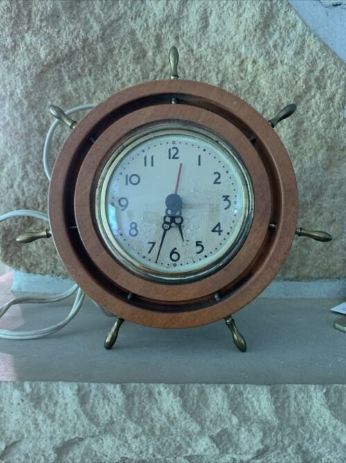 Vintage Plymouth Marine Ships Wheel Nautical Desk Mantel Clock