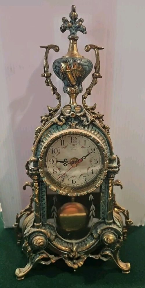 VINTAGE PORTUGAL Brass Mantel Clock, Works, 5/143
