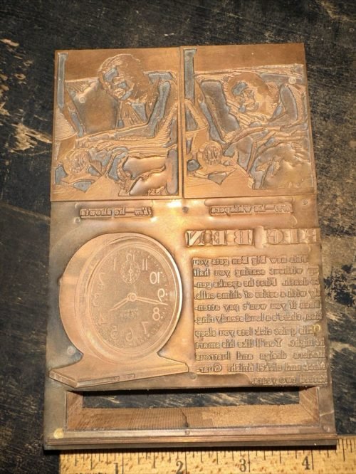 Vintage (Printing Block) “ Big Ben Alarm Clocks “ 4 X 6 Inch Copper Face