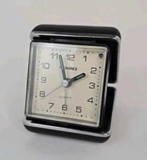 Vintage Quartz Advance Travel Alarm Clock Black Foldable Tested Working