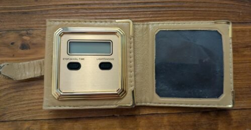 Vintage Quartz Folding Travel Alarm Clock Faux Leather Case
