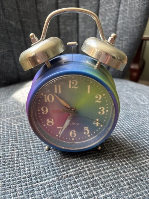 Vintage Quartz Green Blue Purple Alarm Clock Retro Bells Old Fashioned WORKS