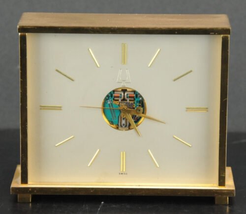 Vintage Rare Bulova Accutron Spaceview Brass Desk Clock, Working