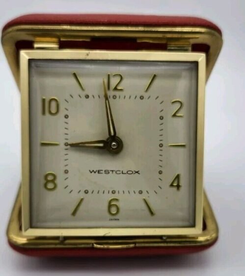 Vintage Red Metal Case Westclox Wind Up Travel Alarm Clock Japan WORKS GREAT
