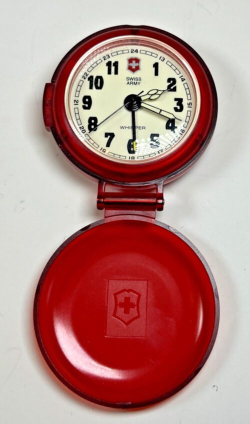 Vintage RED Victorinox Swiss Army Whisper Travel Alarm Clock
