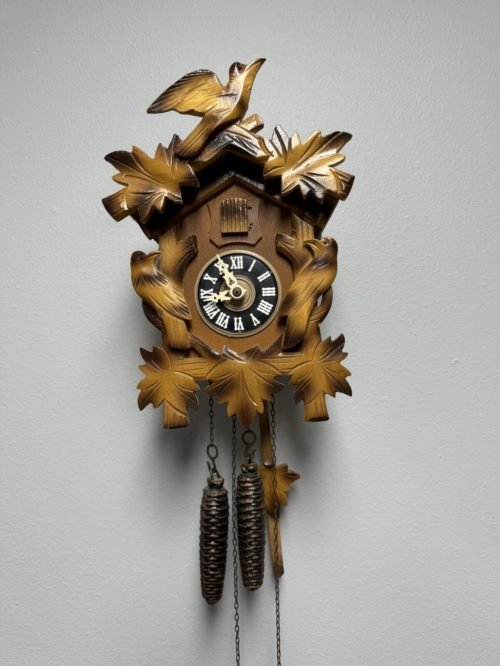 Vintage Regula German Black Forest Natural Wood Cuckoo Clock with Birds