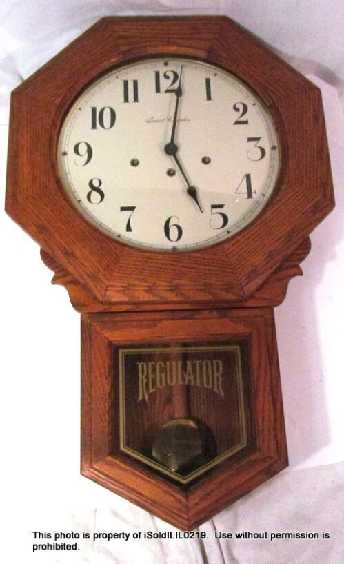 Vintage REGULATOR ST CHARLES WALL CLOCK w/ KEY Oak Wood