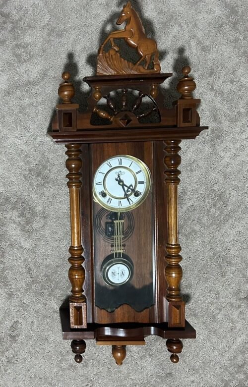 Vintage Regulator Wall Clock Western Prop Walnut Wood R & A Pendulum
