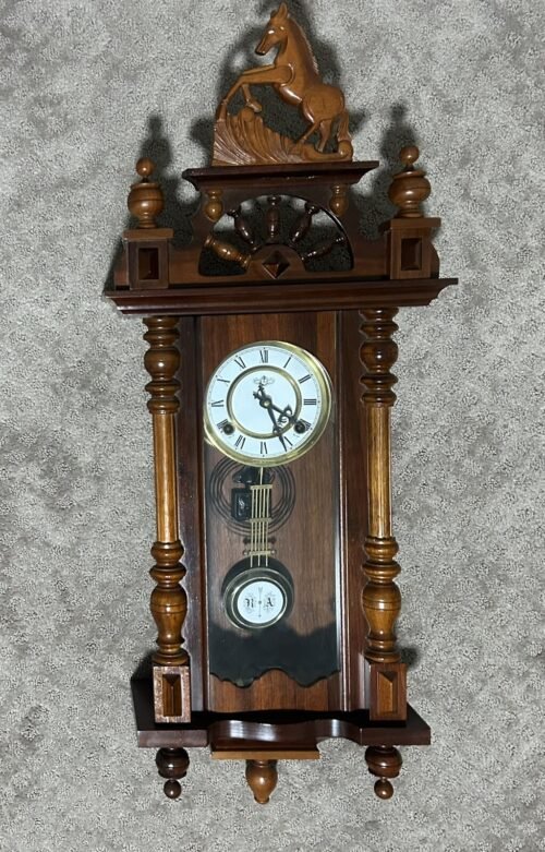 Vintage Regulator Wall Clock Western Prop Walnut Wood R & A Pendulum