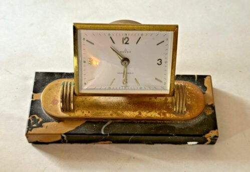 Vintage Rensie 7 Jewel Desk Clock Vermont Marble Co. Proctor, VT Base