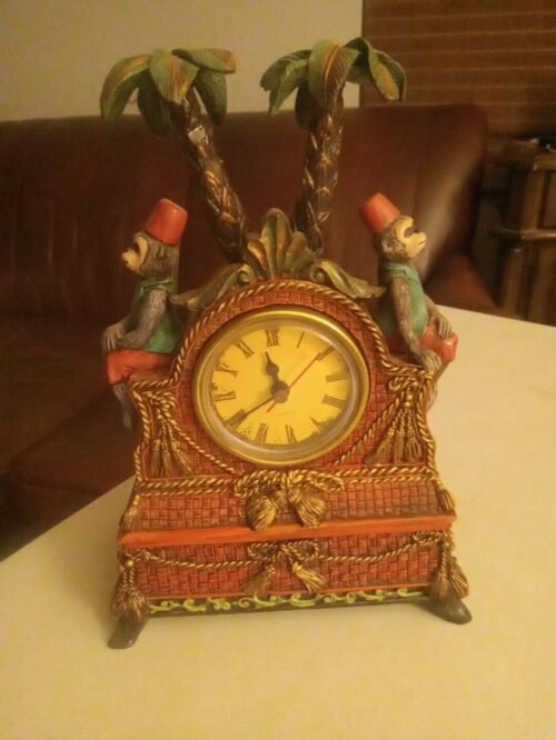 Vintage Resin Bellhop Monkey Table Clock Tall / Works