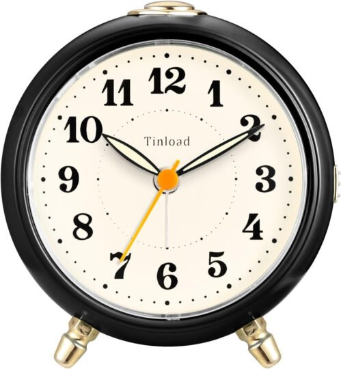 Vintage Retro Analog Alarm Clock, Super Silent Non Ticking Small Clock with Manu